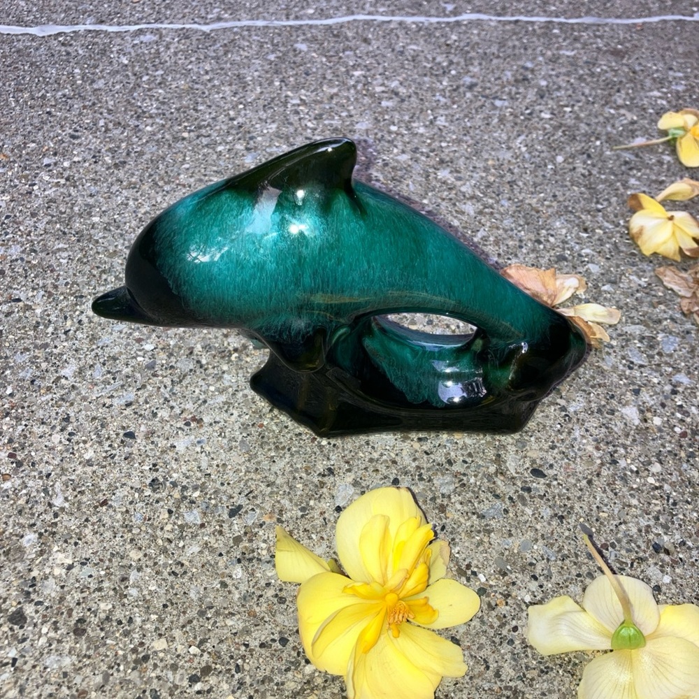 Blue Mountain Pottery Dolphin Riding A Wave Stoneware Pottery Figure